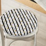 - RealHomes Yuvarlak Fermuarlı Minder - Realhomes  Siyah Beyaz Zeminli Gold Yaprak Desenli Dijital Baskılı Modern Yuvarlak Fermuarlı Sandalye Minderi Realhomes