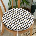 - RealHomes Yuvarlak Fermuarlı Minder - Realhomes  Siyah Beyaz Zeminli Gold Yaprak Desenli Dijital Baskılı Modern Yuvarlak Fermuarlı Sandalye Minderi Realhomes