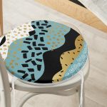 - RealHomes Yuvarlak Fermuarlı Minder - Realhomes Siyah Beyaz Zeminde Gold Detaylı Renkli Çizim Dijital Baskılı Modern Yuvarlak Fermuarlı Sandalye Minderi Realhomes