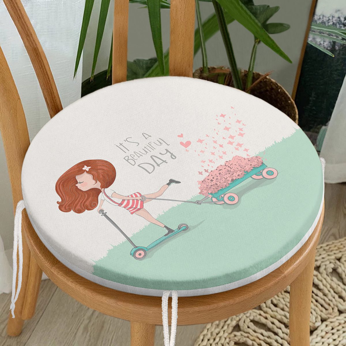 Fashion Girl Dijital Baskılı Modern Yuvarlak Fermuarlı Sandalye Minderi Realhomes