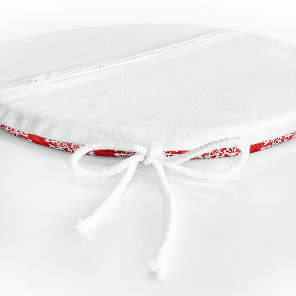 Kırmızı Zemin Üzerinde Beyaz Kar tanesi Desenli Dijital Baskılı Modern Yuvarlak Fermuarlı Sandalye Minderi Realhomes