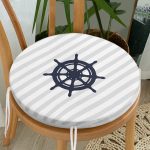 - RealHomes Yuvarlak Fermuarlı Minder - Realhomes  Gri Beyaz Çizgili Çapa Desenli Dijital Baskılı Modern Yuvarlak Fermuarlı Sandalye Minderi Realhomes