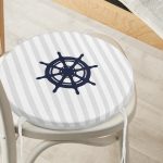 - RealHomes Yuvarlak Fermuarlı Minder - Realhomes  Gri Beyaz Çizgili Çapa Desenli Dijital Baskılı Modern Yuvarlak Fermuarlı Sandalye Minderi Realhomes