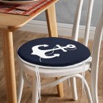 - RealHomes Yuvarlak Fermuarlı Minder - Realhomes  Lacivert Zeminli Çapa Desenli Dijital Baskılı Modern Yuvarlak Fermuarlı Sandalye Minderi Realhomes