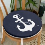 - RealHomes Yuvarlak Fermuarlı Minder - Realhomes  Lacivert Zeminli Çapa Desenli Dijital Baskılı Modern Yuvarlak Fermuarlı Sandalye Minderi Realhomes