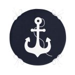 - RealHomes Yuvarlak Fermuarlı Minder - Realhomes  Lacivert Zeminli Çapa Desenli Dijital Baskılı Modern Yuvarlak Fermuarlı Sandalye Minderi Realhomes