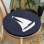 - RealHomes Yuvarlak Fermuarlı Minder - Realhomes  Lacivert Zeminli Yelken Desenli Dijital Baskılı Modern Yuvarlak Fermuarlı Sandalye Minderi Realhomes