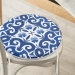 - RealHomes Yuvarlak Fermuarlı Minder - Realhomes  Mavi Zemin Üzerinde Çini Desenli Dijital Baskılı Modern Yuvarlak Fermuarlı Sandalye Minderi Realhomes