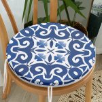 - RealHomes Yuvarlak Fermuarlı Minder - Realhomes  Mavi Zemin Üzerinde Çini Desenli Dijital Baskılı Modern Yuvarlak Fermuarlı Sandalye Minderi Realhomes