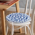 - RealHomes Yuvarlak Fermuarlı Minder - Realhomes  Beyaz Zemin Üzerinde Çini Desenli Dijital Baskılı Modern Yuvarlak Fermuarlı Sandalye Minderi Realhomes