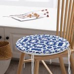 - RealHomes Yuvarlak Fermuarlı Minder - Realhomes  Beyaz Zemin Üzerinde Çini Desenli Dijital Baskılı Modern Yuvarlak Fermuarlı Sandalye Minderi Realhomes