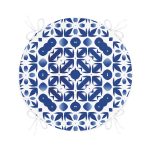 - RealHomes Yuvarlak Fermuarlı Minder - Realhomes  Beyaz Zemin Üzerinde Çini Desenli Dijital Baskılı Modern Yuvarlak Fermuarlı Sandalye Minderi Realhomes