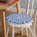 - RealHomes Yuvarlak Fermuarlı Minder - Realhomes  Beyaz Zemin Üzerinde Çini Desenli Dijital Baskılı Modern Yuvarlak Fermuarlı Sandalye Minderi Realhomes