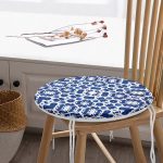 - RealHomes Yuvarlak Fermuarlı Minder - Realhomes  Beyaz Zemin Üzerinde Çini Desenli Dijital Baskılı Modern Yuvarlak Fermuarlı Sandalye Minderi Realhomes