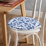 - RealHomes Yuvarlak Fermuarlı Minder - Realhomes  Beyaz Zemin Üzerinde Çini Desenli Dijital Baskılı Modern Yuvarlak Fermuarlı Sandalye Minderi Realhomes