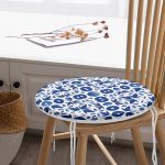 - RealHomes Yuvarlak Fermuarlı Minder - Realhomes  Beyaz Zemin Üzerinde Çini Desenli Dijital Baskılı Modern Yuvarlak Fermuarlı Sandalye Minderi Realhomes