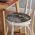 Siyah Zeminde Gold Renkli Çizim Desenli Dijital Baskılı Modern Yuvarlak Fermuarlı Sandalye Minderi Realhomes