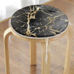 Siyah Zeminde Gold Renkli Çizim Desenli Dijital Baskılı Modern Yuvarlak Fermuarlı Sandalye Minderi Realhomes