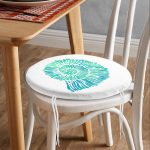 - RealHomes Yuvarlak Fermuarlı Minder - Realhomes  Beyaz Zeminde Yeşil Renkli Deniz Kabuğu Desenli Dijital Baskılı Modern Yuvarlak Fermuarlı Sandalye Minderi Realhomes