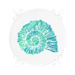 - RealHomes Yuvarlak Fermuarlı Minder - Realhomes  Beyaz Zeminde Yeşil Renkli Deniz Kabuğu Desenli Dijital Baskılı Modern Yuvarlak Fermuarlı Sandalye Minderi Realhomes