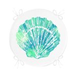 Beyaz Zeminde Yeşil Renkli Deniz Kabuğu Desenli Dijital Baskılı Modern Yuvarlak Fermuarlı Sandalye Minderi Realhomes