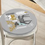 - RealHomes Yuvarlak Fermuarlı Minder - Realhomes Gri Zeminde Geyik Desenli Dijital Baskılı Modern Yuvarlak Fermuarlı Sandalye Minderi Realhomes