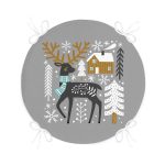 - RealHomes Yuvarlak Fermuarlı Minder - Realhomes Gri Zeminde Geyik Desenli Dijital Baskılı Modern Yuvarlak Fermuarlı Sandalye Minderi Realhomes