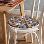 - RealHomes Yuvarlak Fermuarlı Minder - Realhomes Siyah Zemin Üzerinde Renkli Çiçek Desenli Dijital Baskılı Modern Yuvarlak Fermuarlı Sandalye Minderi Realhomes