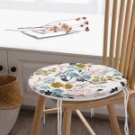 - RealHomes Yuvarlak Fermuarlı Minder - Realhomes Beyaz Zeminde Renkli Çiçek Desenli Dijital Baskılı Modern Yuvarlak Fermuarlı Sandalye Minderi Realhomes