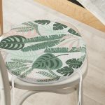 - RealHomes Yuvarlak Fermuarlı Minder - Realhomes  Soft Renkli Zemin Üzerinde Koyu Renkli Yaprak Desenli Dijital Baskılı Modern Yuvarlak Fermuarlı Sandalye Minderi Realhomes