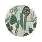 - RealHomes Yuvarlak Fermuarlı Minder - Realhomes  Soft Renkli Zemin Üzerinde Koyu Renkli Yaprak Desenli Dijital Baskılı Modern Yuvarlak Fermuarlı Sandalye Minderi Realhomes