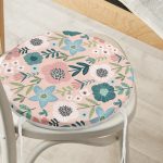 - RealHomes Yuvarlak Fermuarlı Minder - Realhomes Pudra Zemin Üzerinde Çiçek Desenli Dijital Baskılı Modern Yuvarlak Fermuarlı Sandalye Minderi Realhomes