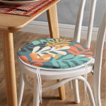 - RealHomes Yuvarlak Fermuarlı Minder - Realhomes Renkli Zemin Üzerinde Onedraw Çizimli Yaprak Motifli Dijital Baskılı Modern Yuvarlak Fermuarlı Sandalye Minderi Realhomes