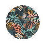 Siyah Zemin Üzerinde Onedraw Çizimli Yaprak Motifli Dijital Baskılı Modern Yuvarlak Fermuarlı Sandalye Minderi Realhomes