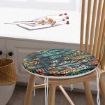 Siyah Zemin Üzerinde Yaprak Desenli Dijital Baskılı Modern Yuvarlak Fermuarlı Sandalye Minderi Realhomes