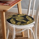 - RealHomes Yuvarlak Fermuarlı Minder - Realhomes  Siyah Zemin Üzerinde Gold Renkli Yaprak Desenli Dijital Baskılı Modern Yuvarlak Fermuarlı Sandalye Minderi Realhomes