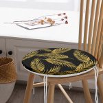 - RealHomes Yuvarlak Fermuarlı Minder - Realhomes  Siyah Zemin Üzerinde Gold Renkli Yaprak Desenli Dijital Baskılı Modern Yuvarlak Fermuarlı Sandalye Minderi Realhomes