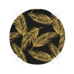 - RealHomes Yuvarlak Fermuarlı Minder - Realhomes  Siyah Zemin Üzerinde Gold Renkli Yaprak Desenli Dijital Baskılı Modern Yuvarlak Fermuarlı Sandalye Minderi Realhomes