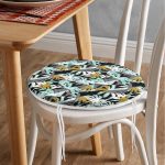 - RealHomes Yuvarlak Fermuarlı Minder - Realhomes  Beyaz Zemin Üzerinde Renkli Palmiye Desenli Dijital Baskılı Modern Yuvarlak Fermuarlı Sandalye Minderi Realhomes