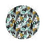 - RealHomes Yuvarlak Fermuarlı Minder - Realhomes  Beyaz Zemin Üzerinde Renkli Palmiye Desenli Dijital Baskılı Modern Yuvarlak Fermuarlı Sandalye Minderi Realhomes