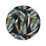 - RealHomes Yuvarlak Fermuarlı Minder - Realhomes  Siyah Zemin Üzerinde Yaprak Desenli Dijital Baskılı Modern Yuvarlak Fermuarlı Sandalye Minderi Realhomes