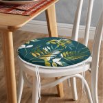 - RealHomes Yuvarlak Fermuarlı Minder - Realhomes  Renkli Zemin Üzerinde Yaprak Motifli Dijital Baskılı Modern Yuvarlak Fermuarlı Sandalye Minderi Realhomes