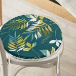- RealHomes Yuvarlak Fermuarlı Minder - Realhomes  Renkli Zemin Üzerinde Yaprak Motifli Dijital Baskılı Modern Yuvarlak Fermuarlı Sandalye Minderi Realhomes