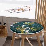 - RealHomes Yuvarlak Fermuarlı Minder - Realhomes  Renkli Zemin Üzerinde Yaprak Motifli Dijital Baskılı Modern Yuvarlak Fermuarlı Sandalye Minderi Realhomes