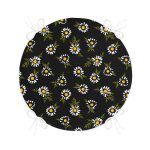 - RealHomes Yuvarlak Fermuarlı Minder - Realhomes  Siyah Zemin Üzerinde Papatya Desenli Dijital Baskılı Modern Yuvarlak Fermuarlı Sandalye Minderi Realhomes