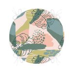 Soft Renkli Zeminde Onedraw Çizimli Yaprak Motifli Dijital Baskılı Modern Yuvarlak Fermuarlı Sandalye Minderi Realhomes