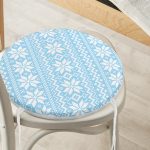 Mavi Zemin Üzerinde Kar tanesi Motifli Dijital Baskılı Modern Yuvarlak Fermuarlı Sandalye Minderi Realhomes