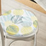 Beyaz Zemin Üzerinde Soft Renkli Yaprak Motifli Dijital Baskılı Modern Yuvarlak Fermuarlı Sandalye Minderi Realhomes