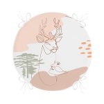 - RealHomes Yuvarlak Fermuarlı Minder - Realhomes  Beyaz Zeminde Geyik Desenli Bayan Silüeti Dijital Baskılı Modern Yuvarlak Fermuarlı Sandalye Minderi Realhomes