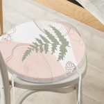 - RealHomes Yuvarlak Fermuarlı Minder - Realhomes Pastel Renkli Yaprak Motifli Dijital Baskılı Modern Yuvarlak Fermuarlı Sandalye Minderi Realhomes